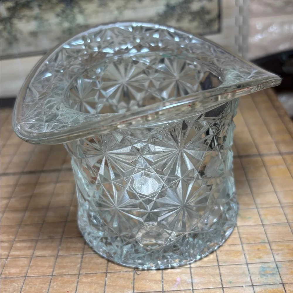 Large Clear and Small Topaz Fenton Hat Daisy Button Glass Vases